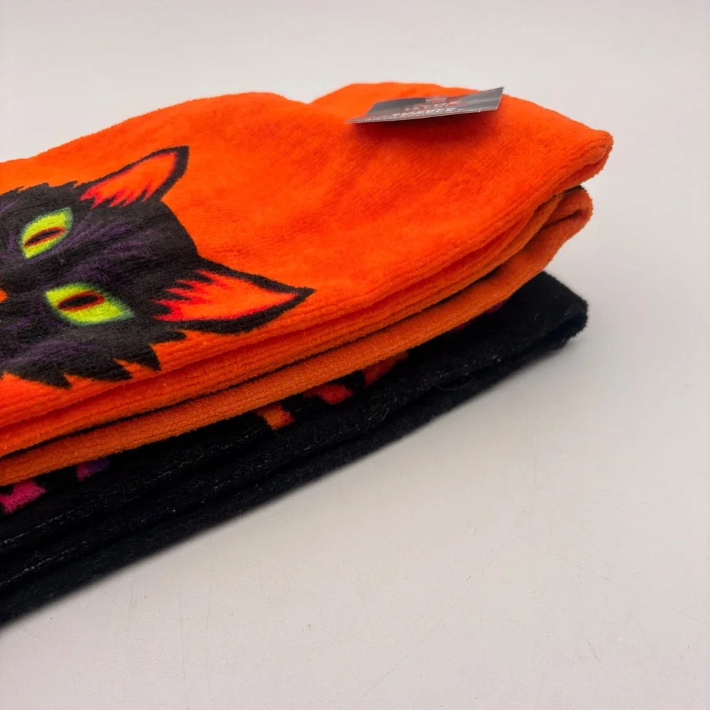 Hyde and Eek Halloween Kitchen‎ Towels Black Cat Jack-O-Lantern Orange Black